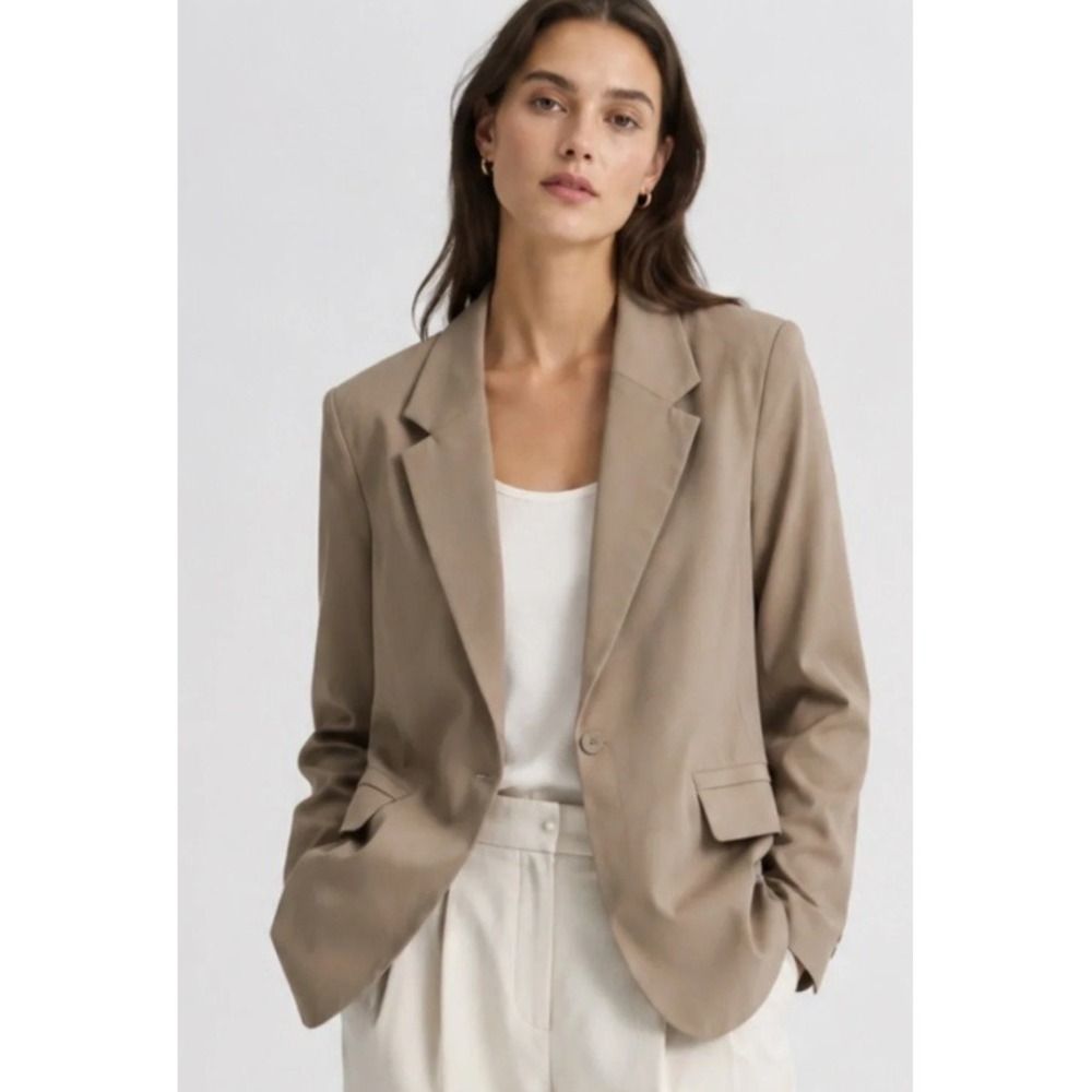 New Rhone Commuter Boyfriend Blazer Jacket Taupe Tan Medium Long Preppy Neutral